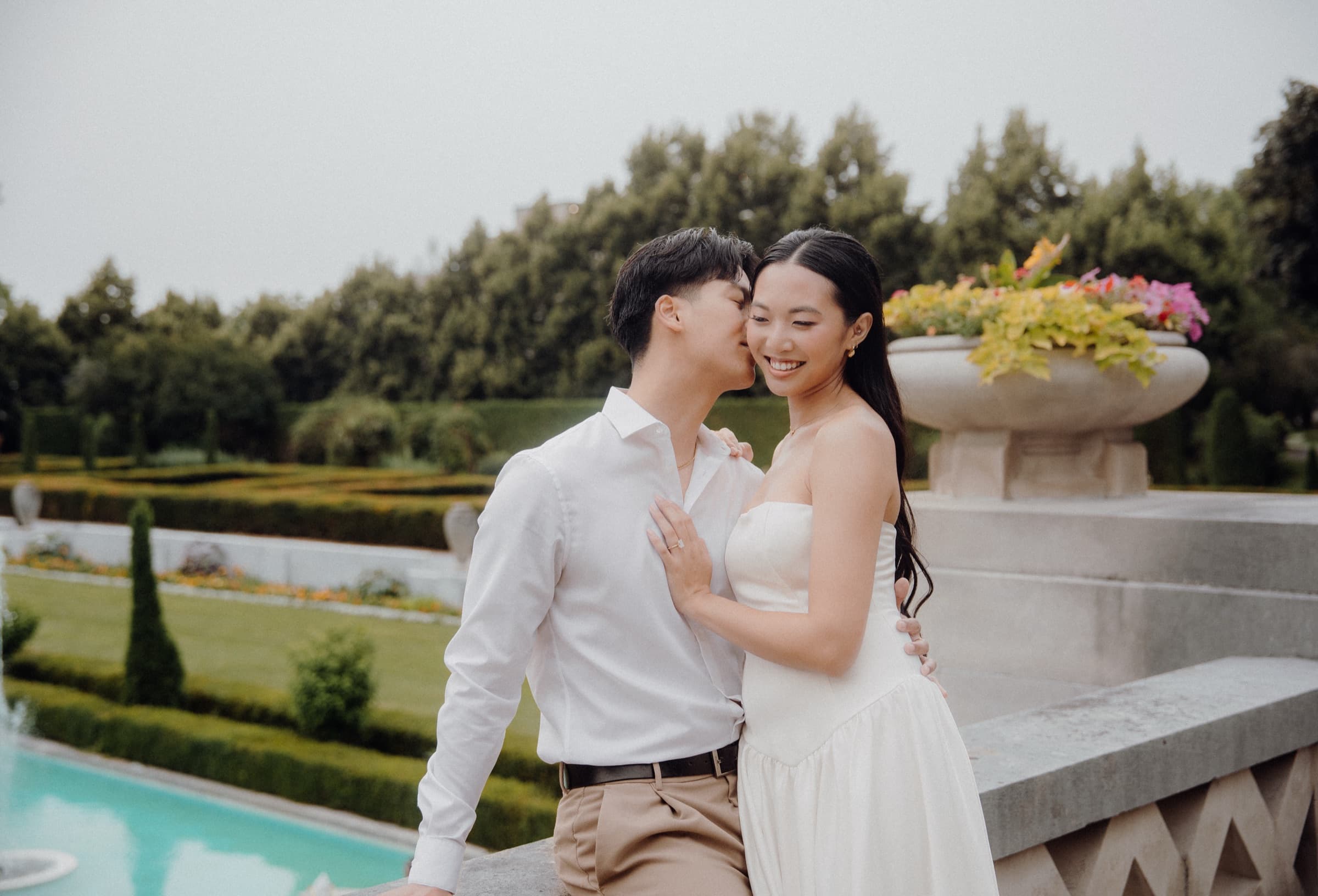 A couple photographed together during their engagement session